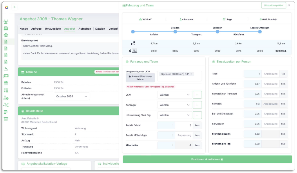 Automatische Kalkulation Dashboard