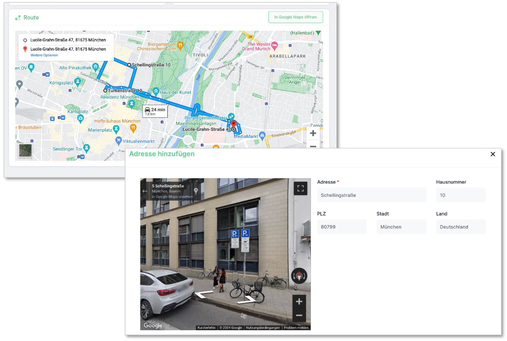 Google Maps Integration Ansicht